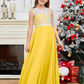 A Line V Back Chiffon Lace Junior Bridesmaid Dress