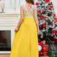 A Line V Back Chiffon Lace Junior Bridesmaid Dress