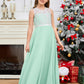 A Line V Back Chiffon Lace Junior Bridesmaid Dress