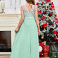 A Line V Back Chiffon Lace Junior Bridesmaid Dress