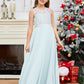 A Line V Back Chiffon Lace Junior Bridesmaid Dress