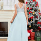 A Line V Back Chiffon Lace Junior Bridesmaid Dress