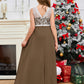 A Line V Back Chiffon Lace Junior Bridesmaid Dress