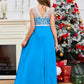 A Line V Back Chiffon Lace Junior Bridesmaid Dress