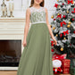 A Line V Back Chiffon Lace Junior Bridesmaid Dress