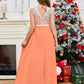 A Line V Back Chiffon Lace Junior Bridesmaid Dress