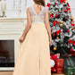 A Line V Back Chiffon Lace Junior Bridesmaid Dress