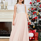 A Line V Back Chiffon Lace Junior Bridesmaid Dress