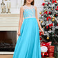 A Line V Back Chiffon Lace Junior Bridesmaid Dress