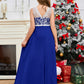 A Line V Back Chiffon Lace Junior Bridesmaid Dress