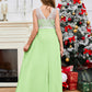 A Line V Back Chiffon Lace Junior Bridesmaid Dress