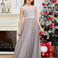 A Line V Back Chiffon Lace Junior Bridesmaid Dress