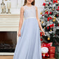 A Line V Back Chiffon Lace Junior Bridesmaid Dress
