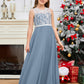 A Line V Back Chiffon Lace Junior Bridesmaid Dress