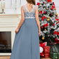 A Line V Back Chiffon Lace Junior Bridesmaid Dress