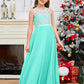 A Line V Back Chiffon Lace Junior Bridesmaid Dress