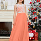 A Line V Back Chiffon Lace Junior Bridesmaid Dress
