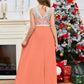A Line V Back Chiffon Lace Junior Bridesmaid Dress