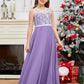 A Line V Back Chiffon Lace Junior Bridesmaid Dress