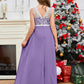 A Line V Back Chiffon Lace Junior Bridesmaid Dress