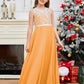 A Line V Back Chiffon Lace Junior Bridesmaid Dress