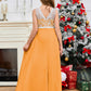 A Line V Back Chiffon Lace Junior Bridesmaid Dress