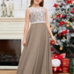 A Line V Back Chiffon Lace Junior Bridesmaid Dress