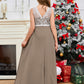 A Line V Back Chiffon Lace Junior Bridesmaid Dress