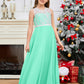 A Line V Back Chiffon Lace Junior Bridesmaid Dress