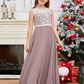 A Line V Back Chiffon Lace Junior Bridesmaid Dress