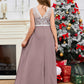 A Line V Back Chiffon Lace Junior Bridesmaid Dress