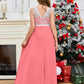 A Line V Back Chiffon Lace Junior Bridesmaid Dress