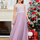 A Line V Back Chiffon Lace Junior Bridesmaid Dress