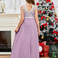 A Line V Back Chiffon Lace Junior Bridesmaid Dress