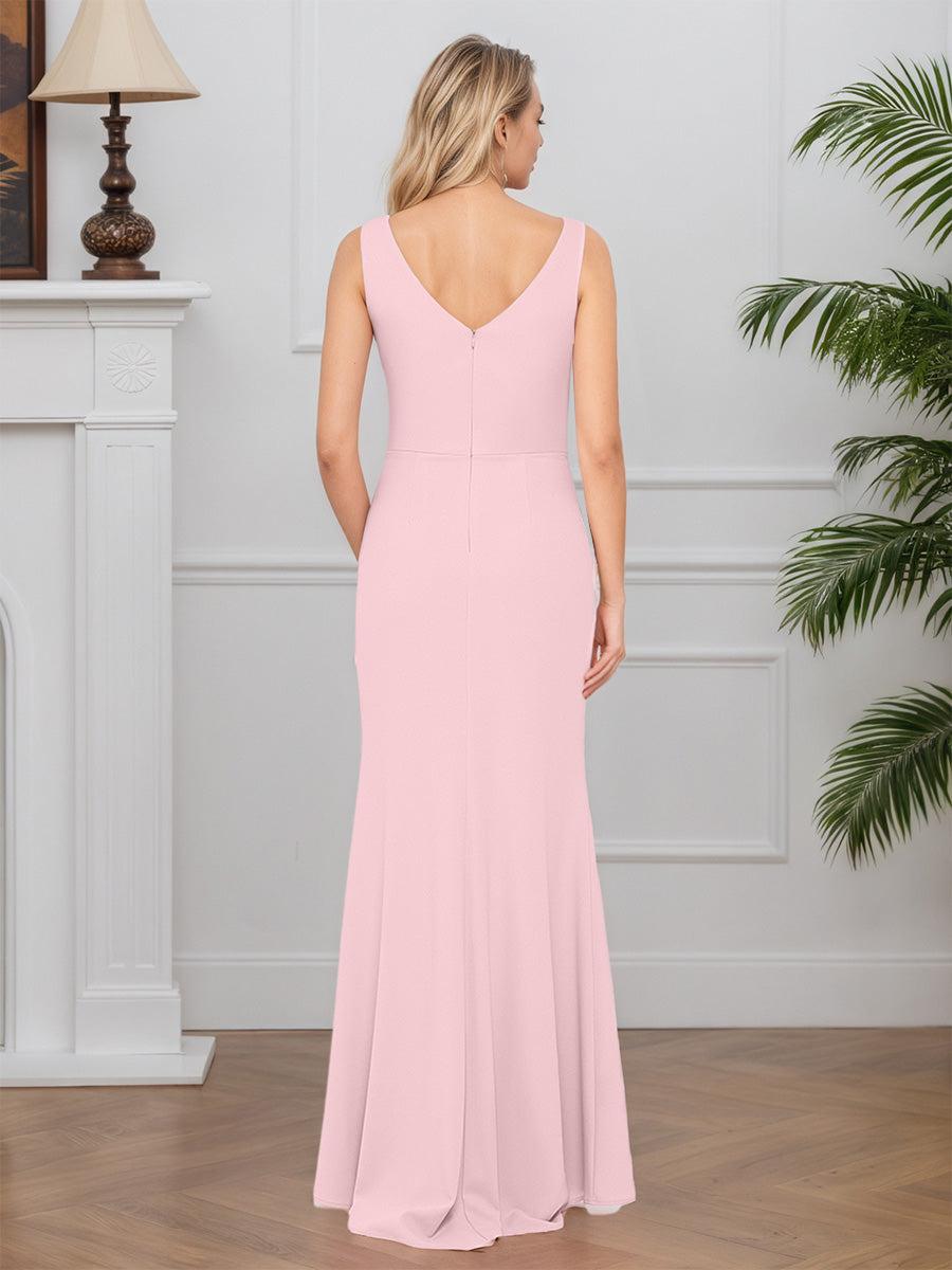 Cicinia Pink Mother Of The Bride Dress Long Stretch Fabric Sheath Slit Sweep Train