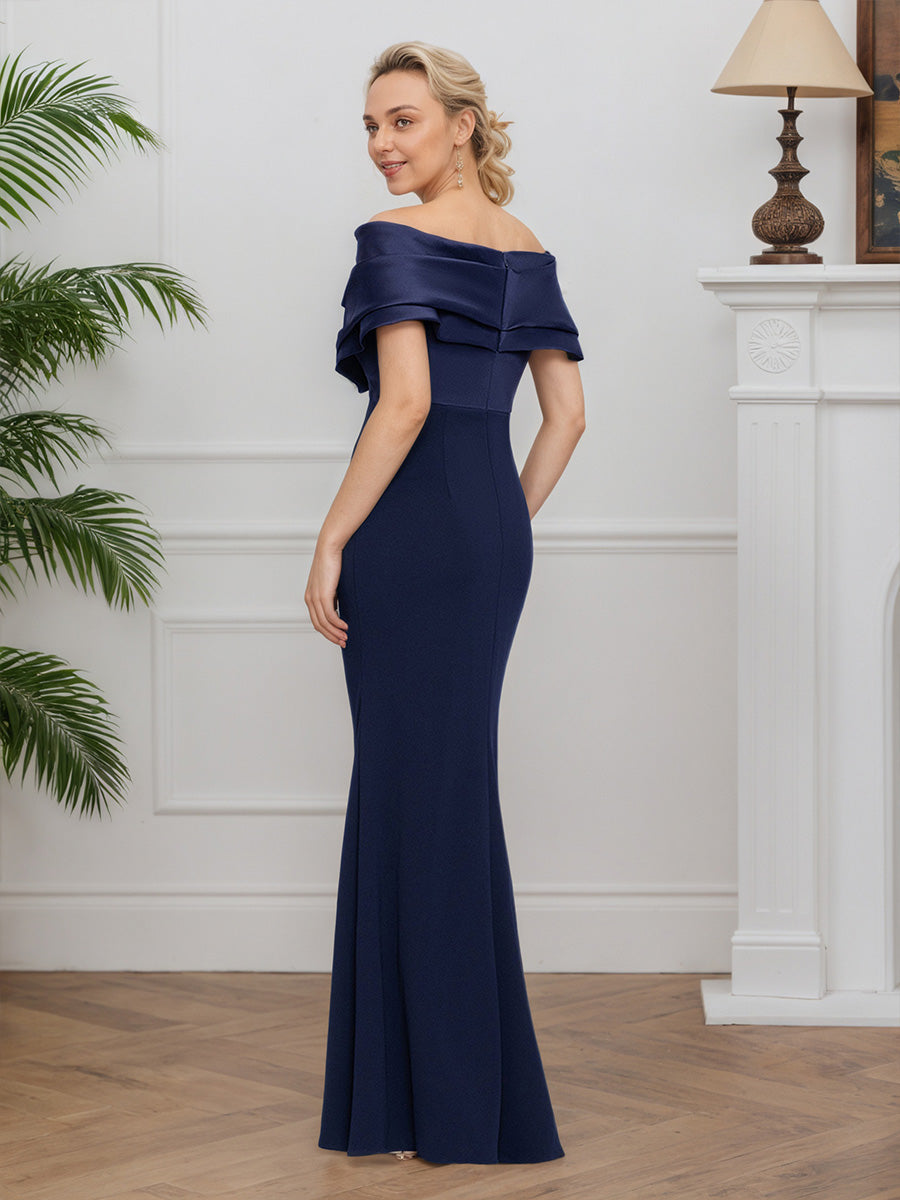 Cicinia Navy Blue Mother Of The Groom Dress Long Stretch Fabric Sheath Evening Dresses