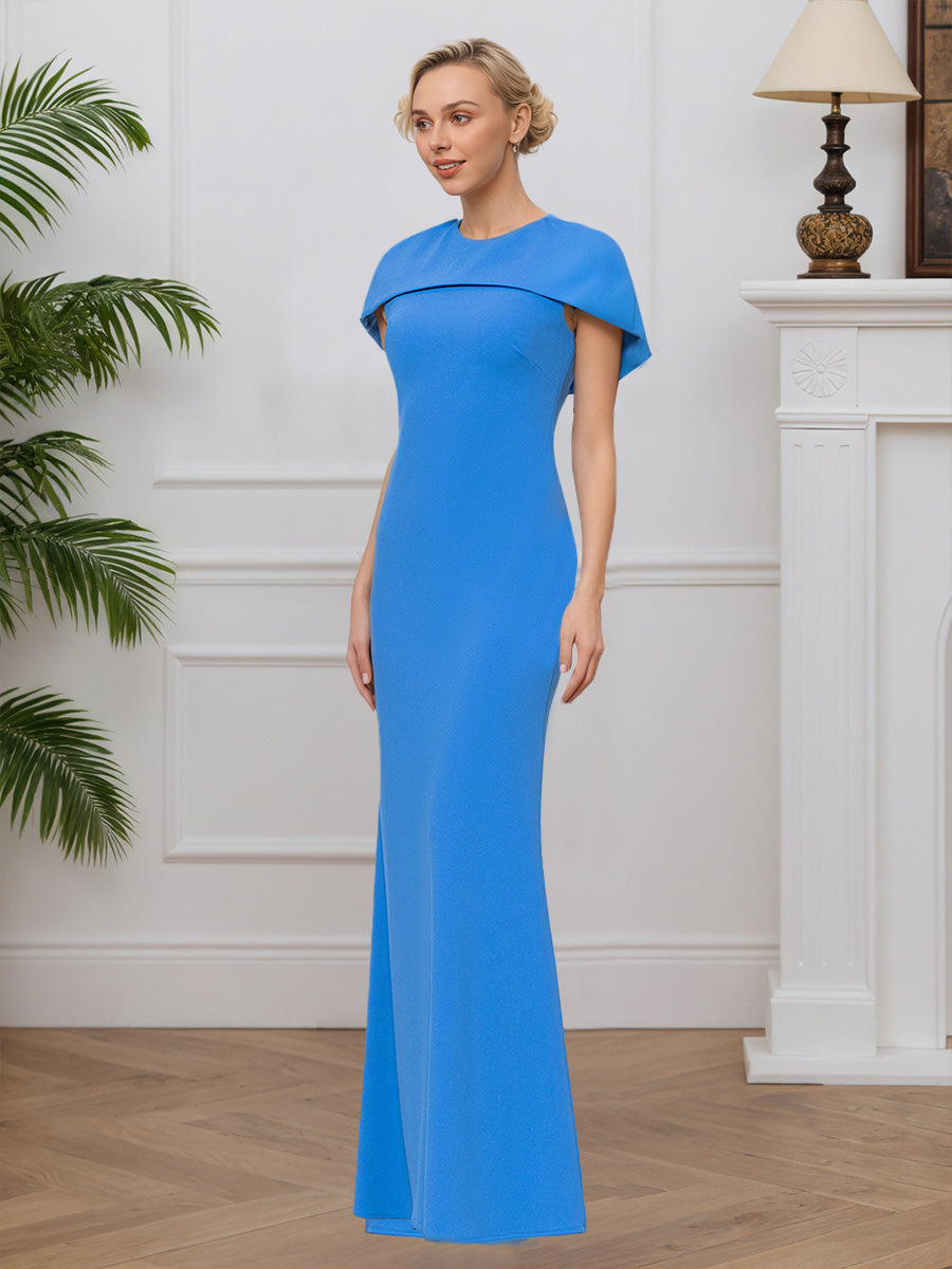 Cicinia Blue Mother Of The Bride Dress Long Stretch Fabric Sheath Floor Length