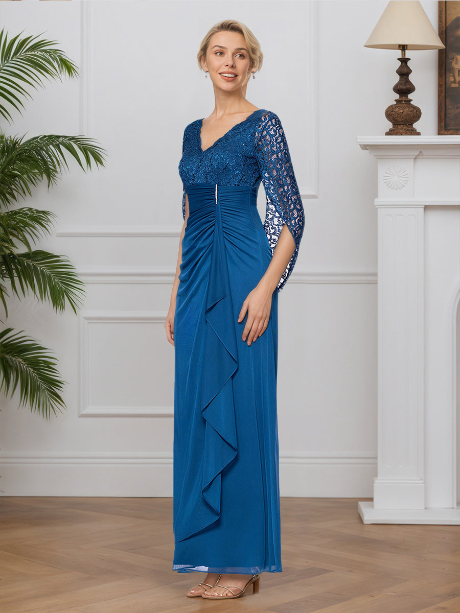 Cicinia Blue Mother Of The Groom Dress Long Lace Chiffon V-neck Floor Length