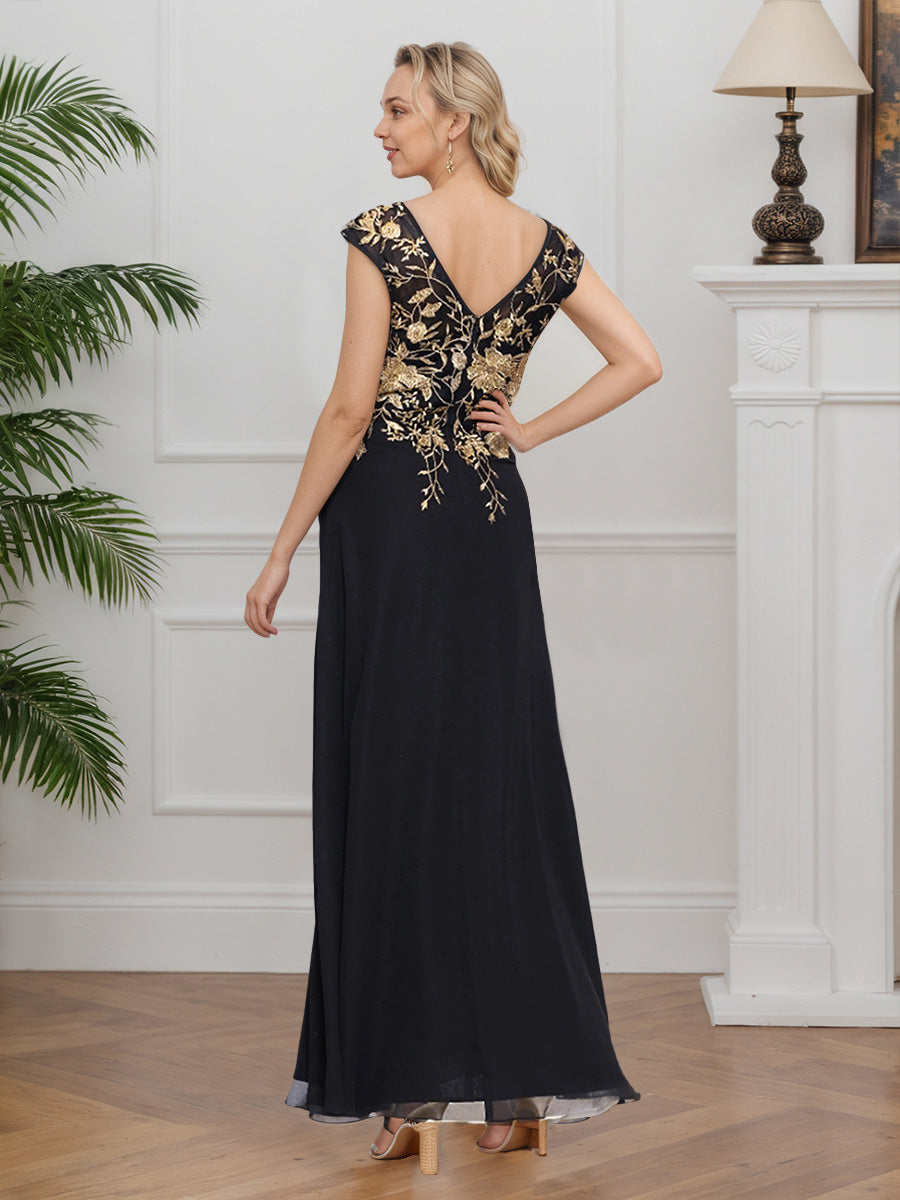 Cicinia Black Mother Of The Bride Dress Long Lace Chiffon V-neck A-line Slit