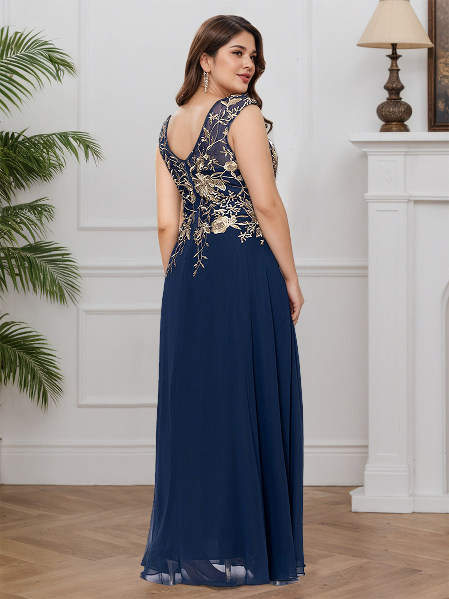 Cicinia Navy Blue Mother Of The Groom Dress Long Lace Chiffon V-neck A-line Slit Plus Size