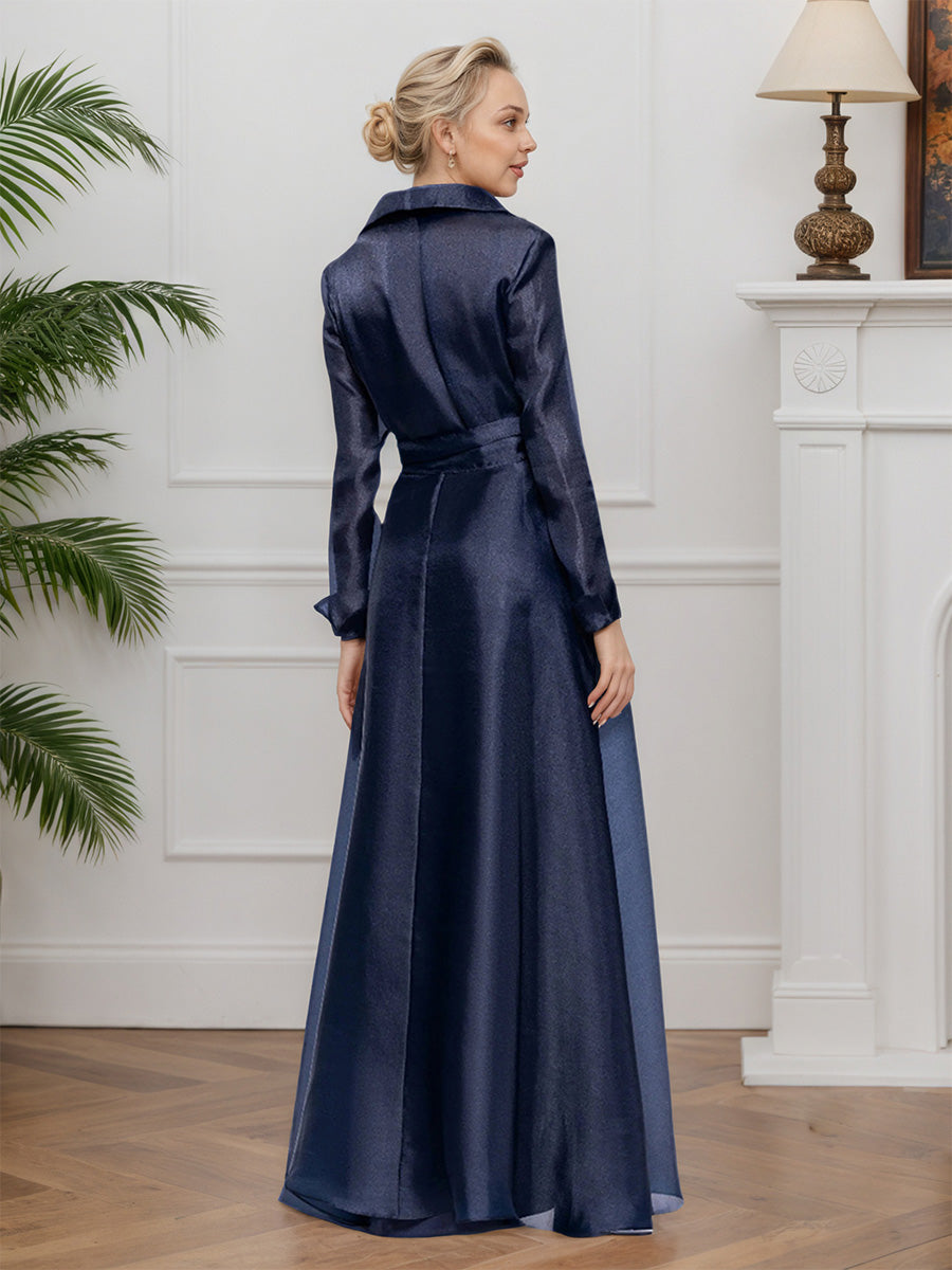 Cicinia Dark Navy Mother Of The Bride Dress Long V-neck A-line Evening Dresses