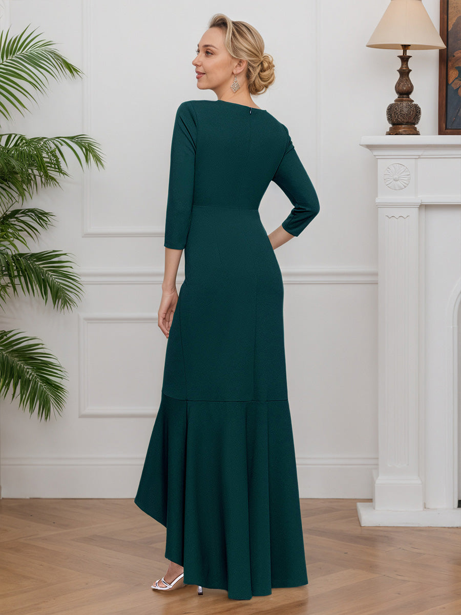 Cicinia Dark Green Mother Of The Bride Dress Long Stretch Fabric V-neck Sheath Evening Dresses