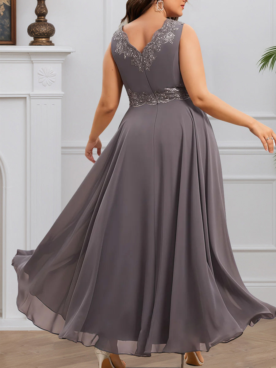 Cicinia Dusk Mother Of The Bride Dress With Jacket Short Chiffon Lace Beaded Ankle Length Plus Size