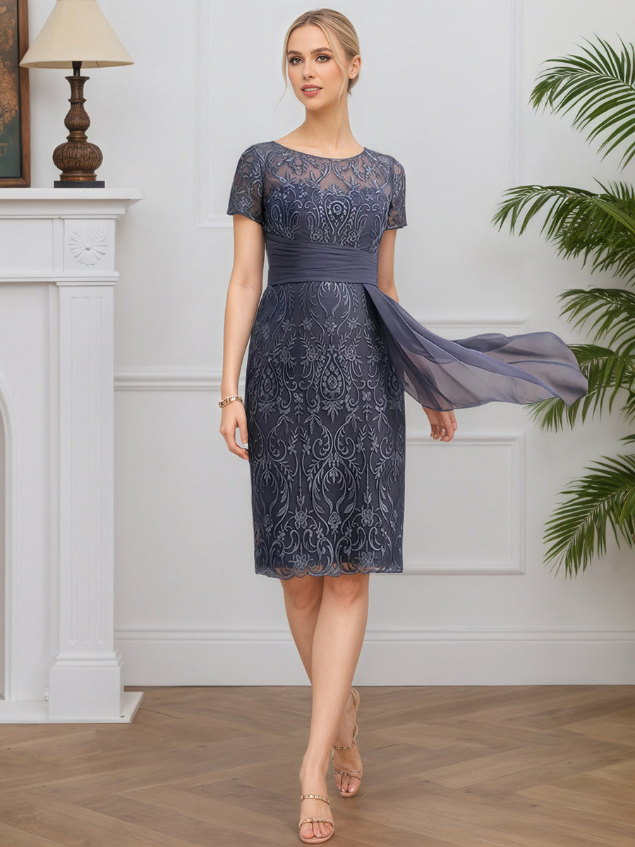 Cicinia Stormy Mother Of The Groom Dress With Jacket Short Chiffon Lace Sheath Knee Length