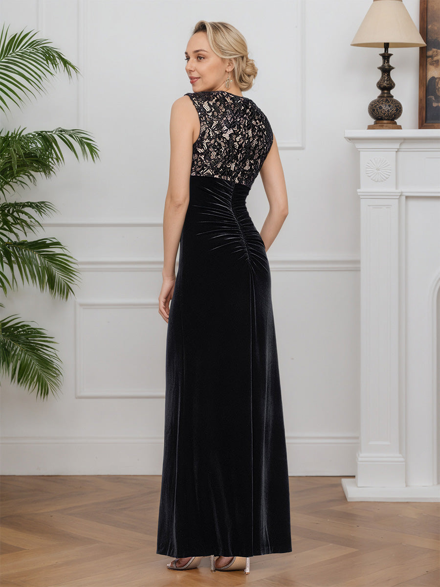 Cicinia Black Mother Of The Bride Dress Long Velvet Sheath Lace Evening Dresses