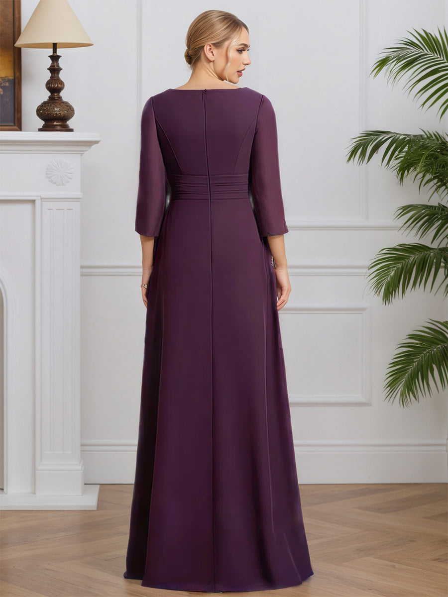 Cicinia Grape Mother Of The Groom Dress Long Chiffon A-line V-neck 3/4 Sleeves