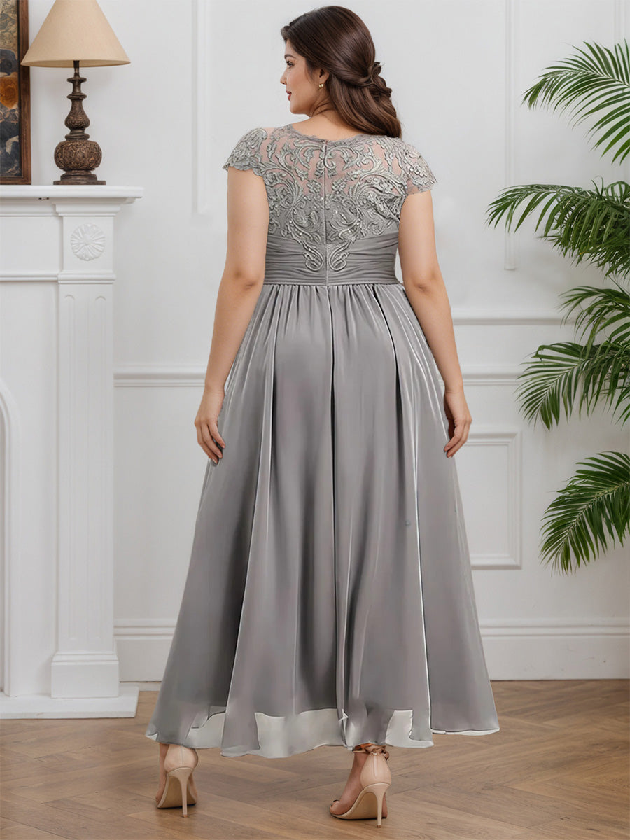 Cicinia Gray Mother Of The Bride Dress Long Chiffon Lace A-line Zipper Back Plus Size