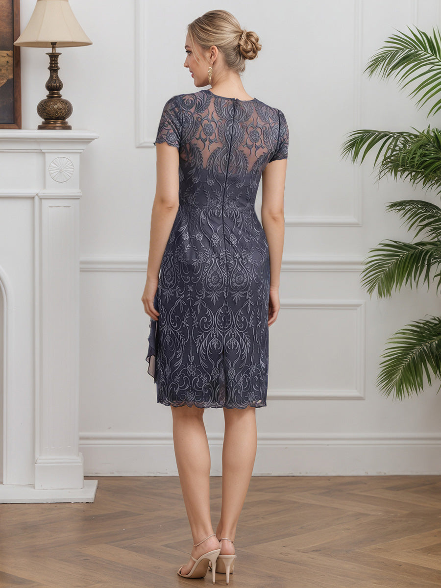 Cicinia Stormy Mother Of The Bride Dress With Jacket Short Chiffon Lace Sheath Knee Length