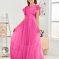 Cap Sleeves A Line Lace Top Junior Chiffon Bridesmaid Dress