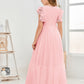 Cap Sleeves A Line Chiffon Junior Bridesmaid Dress
